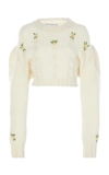 ALESSANDRA RICH FLORAL-EMBROIDERED ALPACA AND WOOL-BLEND SWEATER,e30b9331-32c6-2017-3836-285248359cff