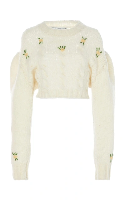 Alessandra Rich Floral-embroidered Alpaca And Wool-blend Sweater In White