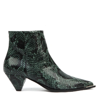 Aldo Castagna Green Python Leather Ankle Boots In Black