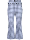 MARNI BLUE WOMEN'S CHECKED HIGH-WAIST FLARED TROUSERS,PAMA0108U0 TW865