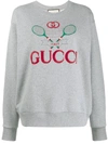 GUCCI GREY WOMEN'S GUCCI TENNIS EMBROIDERED COTTON SWEATSHIRT,014504b3-97ed-6970-037a-b8e376dc9df7