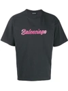 BALENCIAGA BLUE UNISEX WASHED BLACK AND PINK LOGO T-SHIRT,583212 TFV59