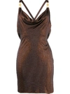 VERSACE BROWN WOMEN'S DRAPED FRONT MINI DRESS BROWN,A84665 A223485