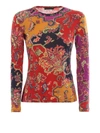 ETRO FLORAL PRINT KNITTED WOOL LONG SLEEVE T-SHIRT,93c95d48-1911-3155-8667-965f20bb69a4