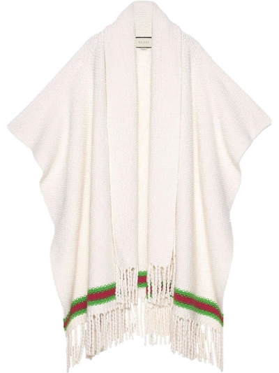 Gucci White Women's Cape With Oversize Wool Scarf In Neutrals