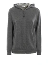 Brunello Cucinelli Brass Inserts Grey Cotton And Silk Hoodie In Grey