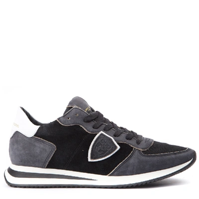 Philippe Model Black Suede & Fabric Trainers In Grey
