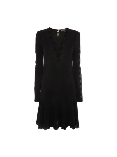 Alexander Mcqueen Lace-paneled Ribbed-knit Dress In Black