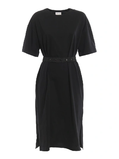Moncler Elastic Belt Jersey Dress In Black