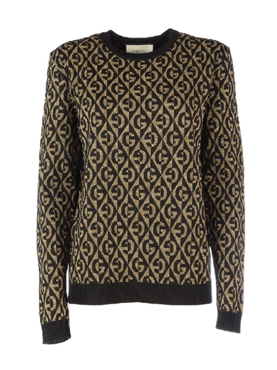 Gucci Metallic Gg Rhombus Jacquard Sweater In Black