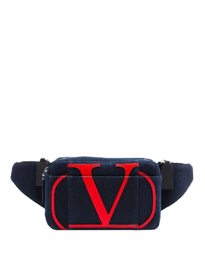 Valentino Garavani Leather Vlogo Denim Belt Bag In Black