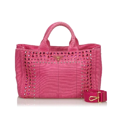 Pre-owned Prada Canapa Canvas Satchel In Pink