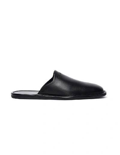 Balenciaga Logo-debossed Leather Backless Loafers In Black