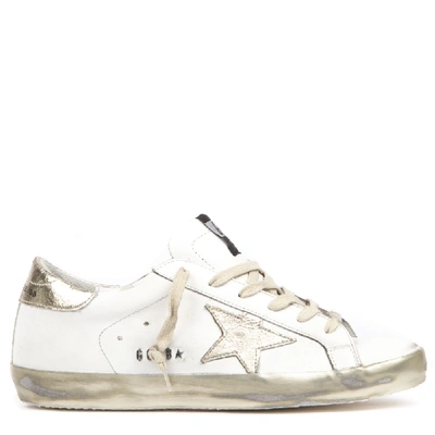 Golden Goose Super Star White & Gold Leather Sneaker In Neutrals