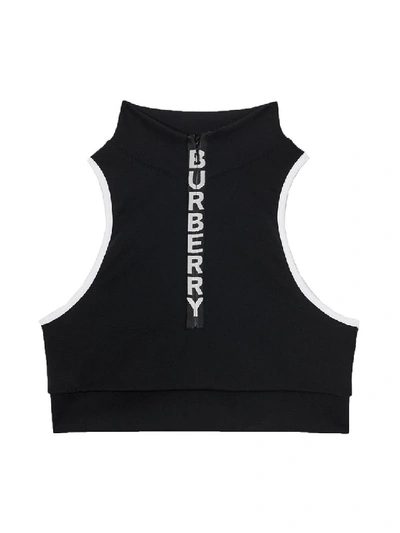 Burberry Black Women's Logo Detail Stretch Jersey Cropped Top