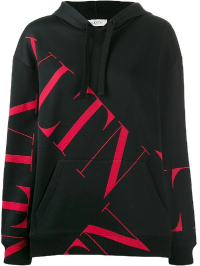 Valentino Vltn Cotton-jersey Hoodie In Black