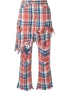 R13 PLAID DISTRESSED TROUSERS