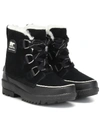 Sorel Torino Ii Faux Fur-trimmed Waterproof Suede And Rubber Ankle Boots In Black