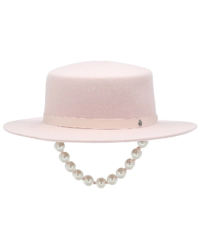 Maison Michel Kiki Felt Hat With Faux Pearls In Pink