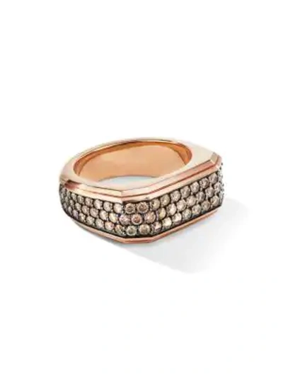 David Yurman The Pav Collection 18k Rose Gold & Pav Cognac Diamond Roman Signet Ring