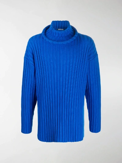 Balenciaga Ribbed Wool Rollneck Sweater In Blue