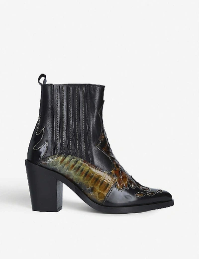 Kurt Geiger Damen Snakeskin-embossed Faux-leather Ankle Boots In Black Multi Leather