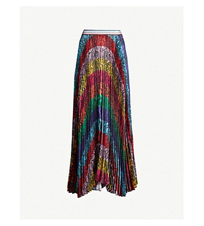 Alice And Olivia Alice + Olivia Katz Rainbow Snake Print Pleated Maxi Skirt In Rainbow Snake Stripe