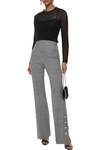 LELA ROSE BUTTON-DETAILED GINGHAM WOOL BOOTCUT trousers,3074457345620392123