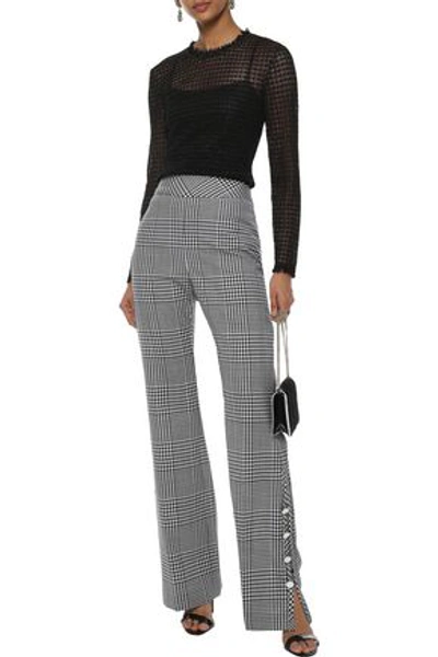 Lela Rose Button-detailed Gingham Wool Bootcut Trousers In Grey