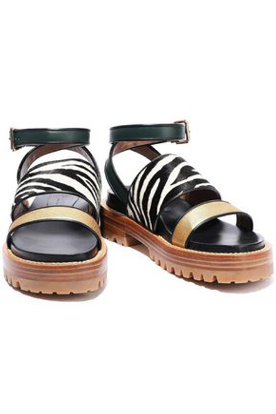 Marni Woman Fussbett Zebra-print Calf Hair And Metallic Leather Platform Sandals Animal Print