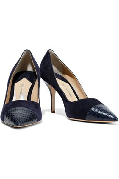 Paul Andrew Woman Elaphe-paneled Suede Pumps Indigo