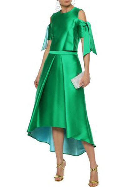 Milly Woman Flared Pleated Duchesse-satin Skirt Bright Green