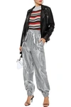 MSGM MSGM WOMAN METALLIC CRINKLED SHELL TAPERED TRACK PANTS SILVER,3074457345620729699