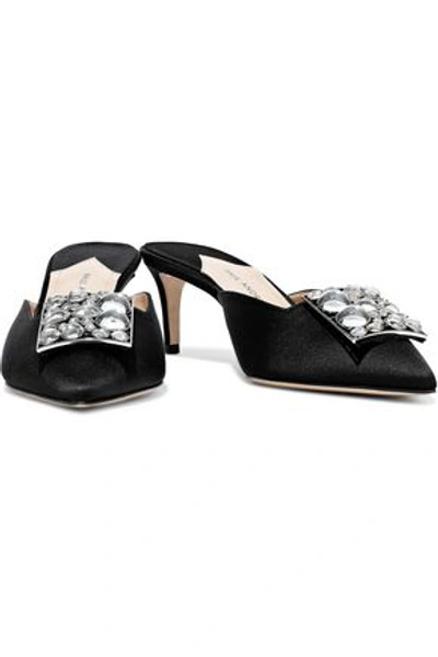 Paul Andrew Woman Lilia Crystal-embellished Satin Mules Black