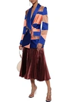 PETER PILOTTO PETER PILOTTO WOMAN DOUBLE-BREASTED PATCHWORK-EFFECT SATIN-CREPE BLAZER BRIGHT BLUE,3074457345620715429