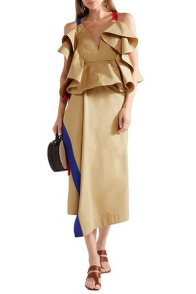 Rosie Assoulin Woman Draped Color-block Cotton-twill Midi Wrap Skirt Beige