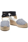 RAG & BONE RAG & BONE WOMAN KEA LEATHER-TRIMMED GINGHAM CANVAS ESPADRILLES NAVY,3074457345620213557