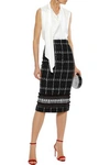 ROLAND MOURET ROLAND MOURET WOMAN NORLEY FRINGE-TRIMMED COTTON-BLEND TWEED PENCIL SKIRT BLACK,3074457345620530366