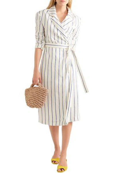 Rosie Assoulin Striped Linen Wrap Dress In Ivory