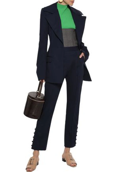 Rosie Assoulin Oboe Button-detailed Cotton-blend Twill Slim-leg Trousers In Navy