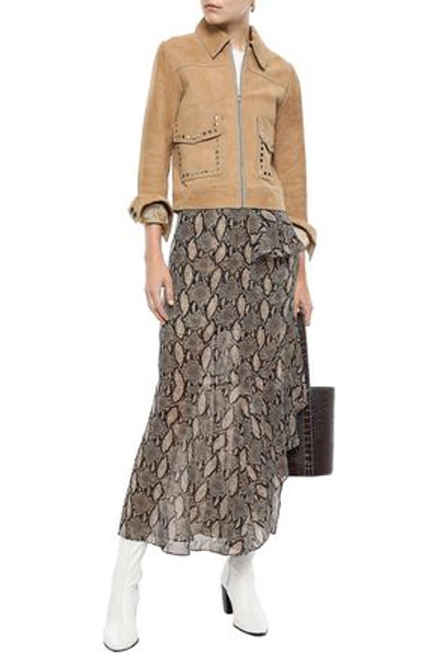 Sandro Woman Studded Suede Jacket Sand