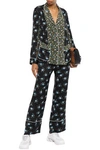 SANDRO FLORAL-PRINT SATIN FLARED PANTS,3074457345620985503