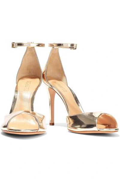 Schutz Saasha Lee Mirrored-leather Sandals In Gold