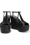 SERGIO ROSSI EASY PUZZLE CUTOUT SNAKE-EFFECT LEATHER AND SUEDE WEDGE SANDALS,3074457345621132138