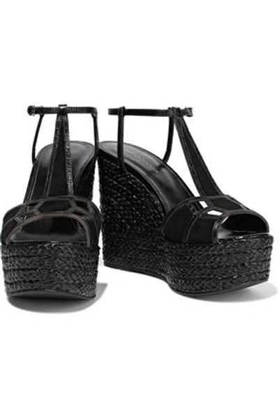 Sergio Rossi Easy Puzzle Cutout Snake-effect Leather And Suede Wedge Sandals In Black