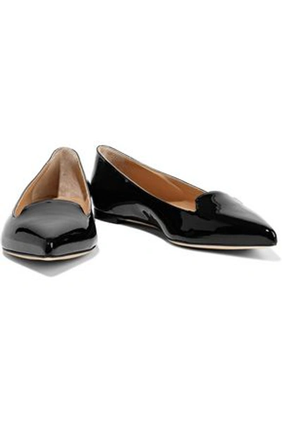 Sergio Rossi Godiva Patent-leather Point-toe Flats In Black