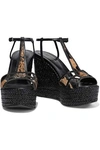 SERGIO ROSSI EASY PUZZLE CUTOUT LEATHER AND PRINTED CALF HAIR WEDGE SANDALS,3074457345621057148
