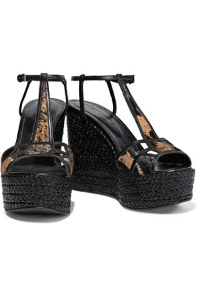 Sergio Rossi Easy Puzzle Cutout Leather And Printed Calf Hair Wedge Sandals In Black