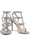 VALENTINO GARAVANI VALENTINO GARAVANI WOMAN ROCKSTUD EMBELLISHED SUEDE SANDALS SKY BLUE,3074457345620730433