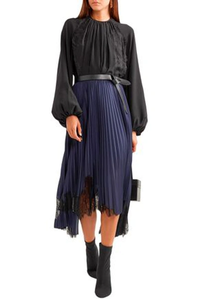 Stella Mccartney Lace-trimmed Silk Crepe De Chine Blouse In Black